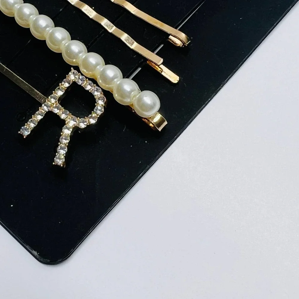 Nordstrom Initial ' R ' Bobby Pin Scrunchie Set Pearl Rhinestone